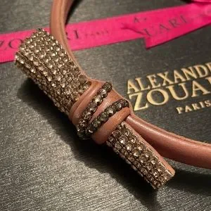Alexandre Zouari Paris leather headband w crystal 25 mm leather hair band decorated with embroidery and  main image 4